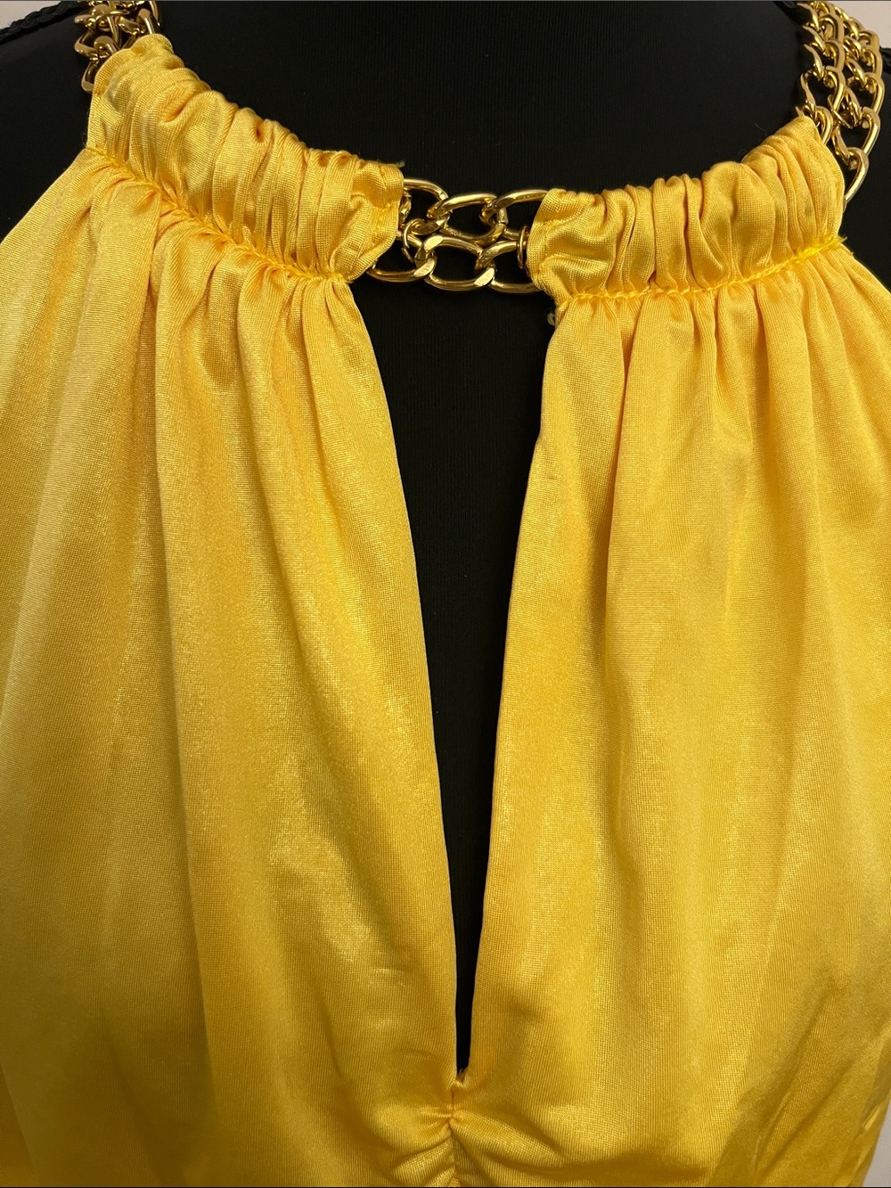 Cache Yellow Ruched Halter Tank with Gold Chain Detail - Picture 8 of 9